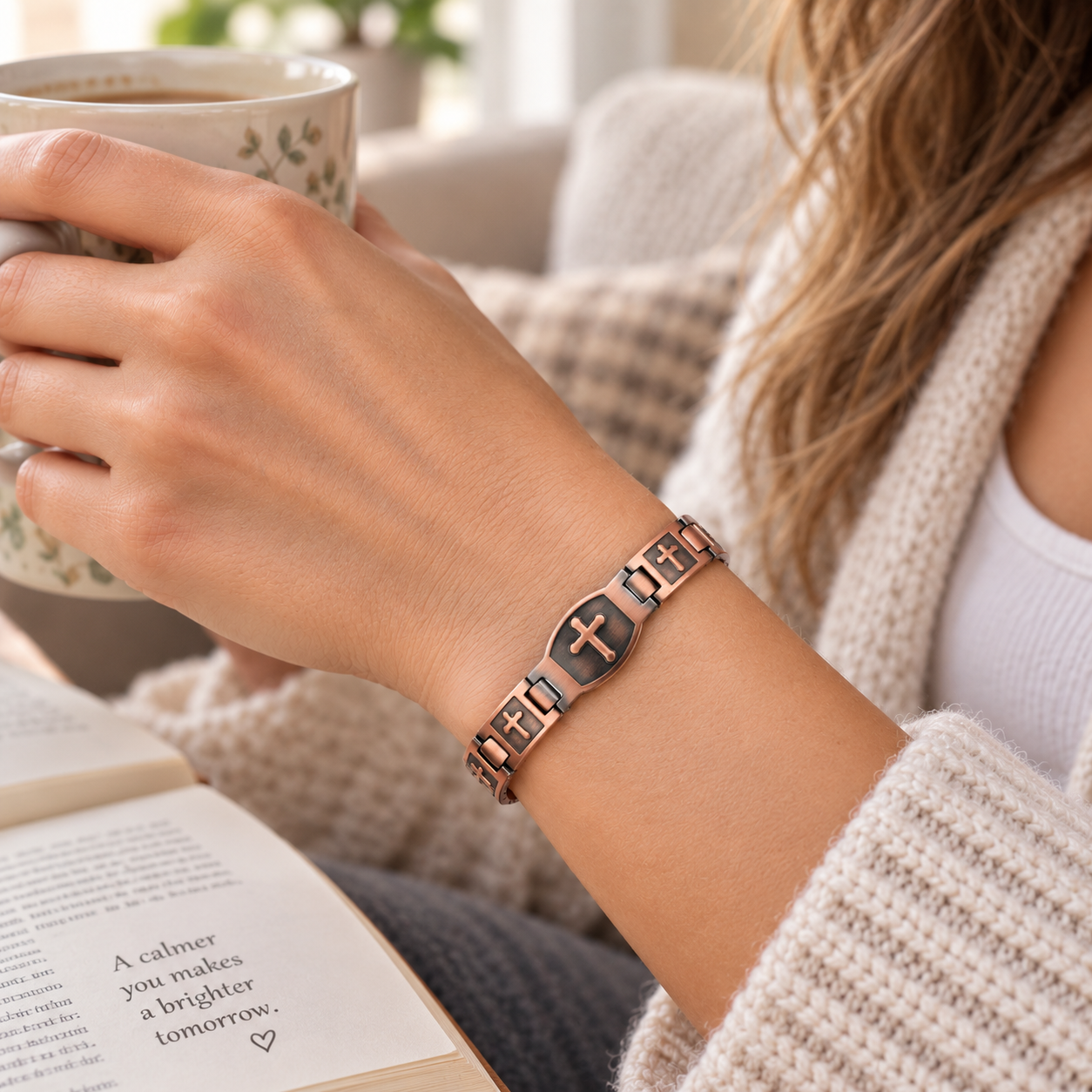 BunnyKachu Bronze Cross Magnetic Wellness Bracelet & Ring