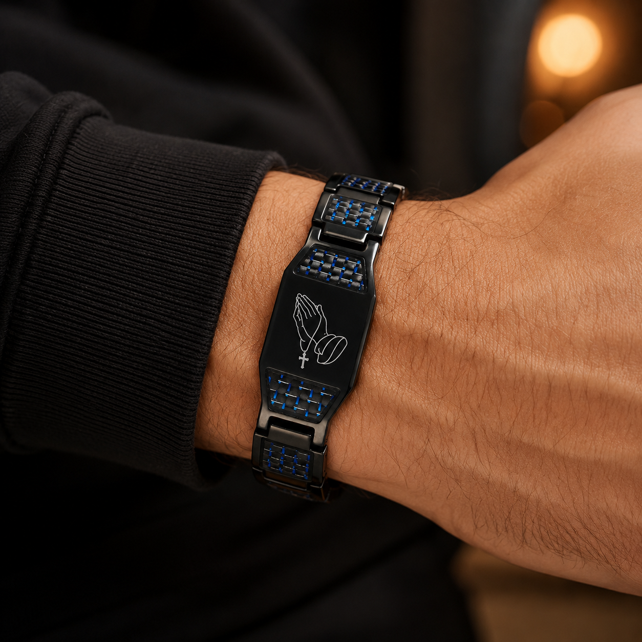 Jesus cross magnetic carbon fiber titanium bracelet
