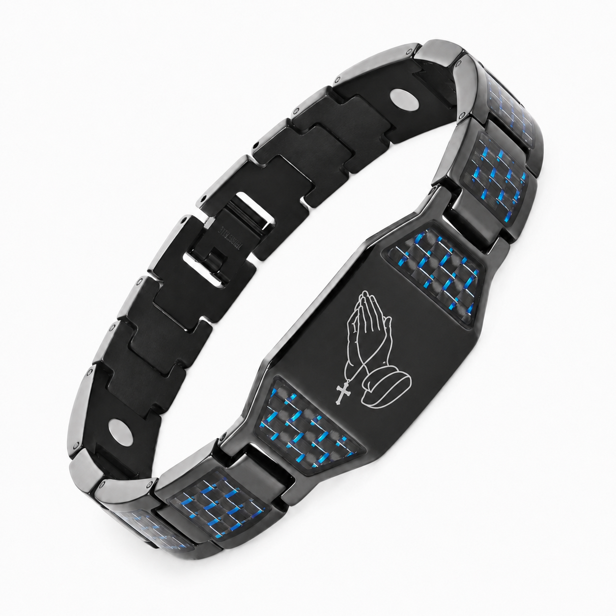 Jesus cross magnetic carbon fiber titanium bracelet