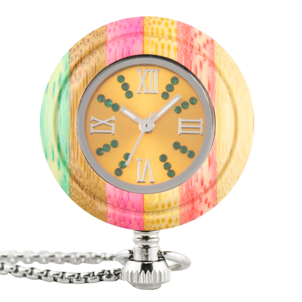 Custom Logo Japanese Miyota Movt Quartz Wooden Pocket Watches with Chain-BUNNYKACHU