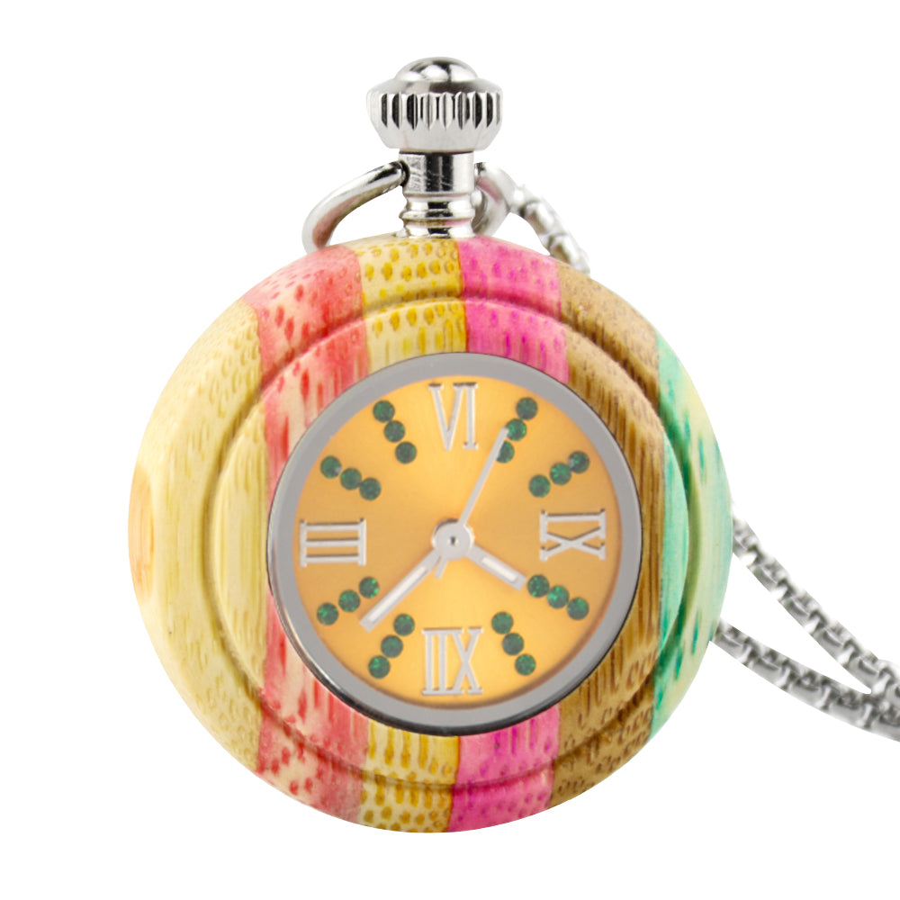Custom Logo Japanese Miyota Movt Quartz Wooden Pocket Watches with Chain-BUNNYKACHU