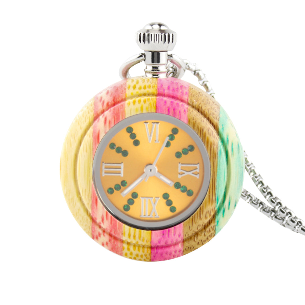 Custom Logo Japanese Miyota Movt Quartz Wooden Pocket Watches with Chain-BUNNYKACHU
