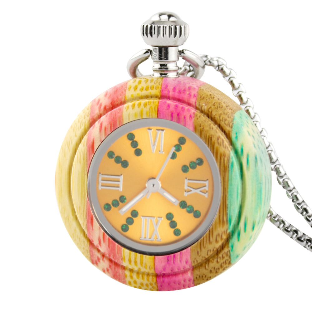Custom Logo Japanese Miyota Movt Quartz Wooden Pocket Watches with Chain-BUNNYKACHU