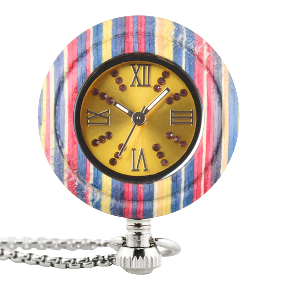 Custom Logo Japanese Miyota Movt Quartz Wooden Pocket Watches with Chain-BUNNYKACHU