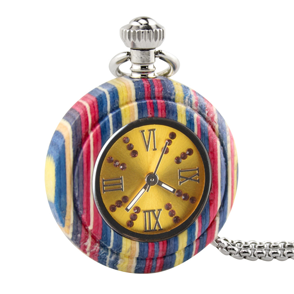 Custom Logo Japanese Miyota Movt Quartz Wooden Pocket Watches with Chain-BUNNYKACHU