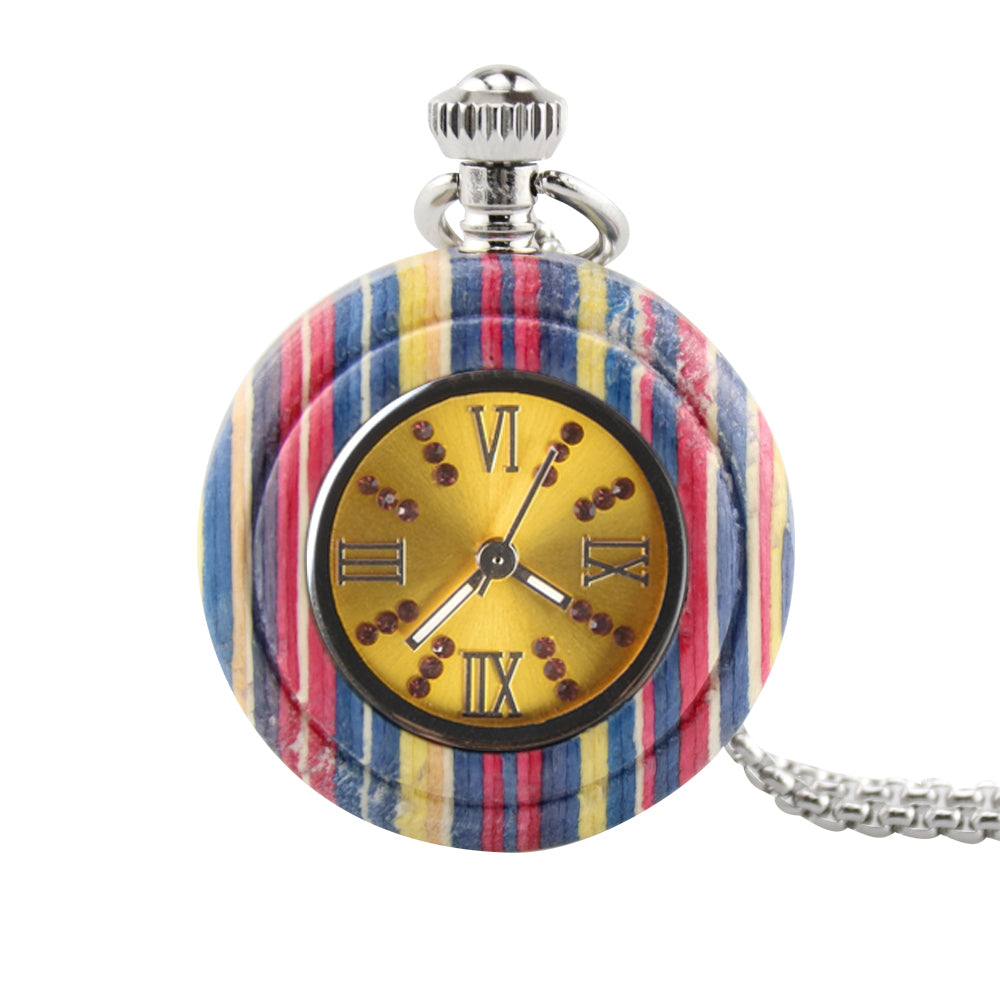 Custom Logo Japanese Miyota Movt Quartz Wooden Pocket Watches with Chain-BUNNYKACHU