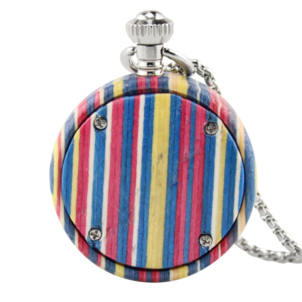 Custom Logo Japanese Miyota Movt Quartz Wooden Pocket Watches with Chain-BUNNYKACHU