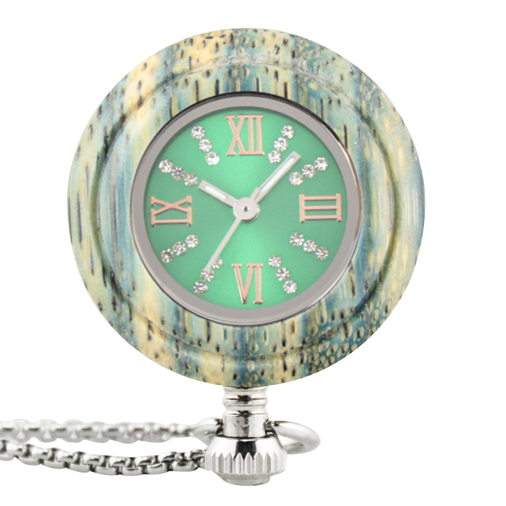 Custom Logo Japanese Miyota Movt Quartz Wooden Pocket Watches with Chain-BUNNYKACHU