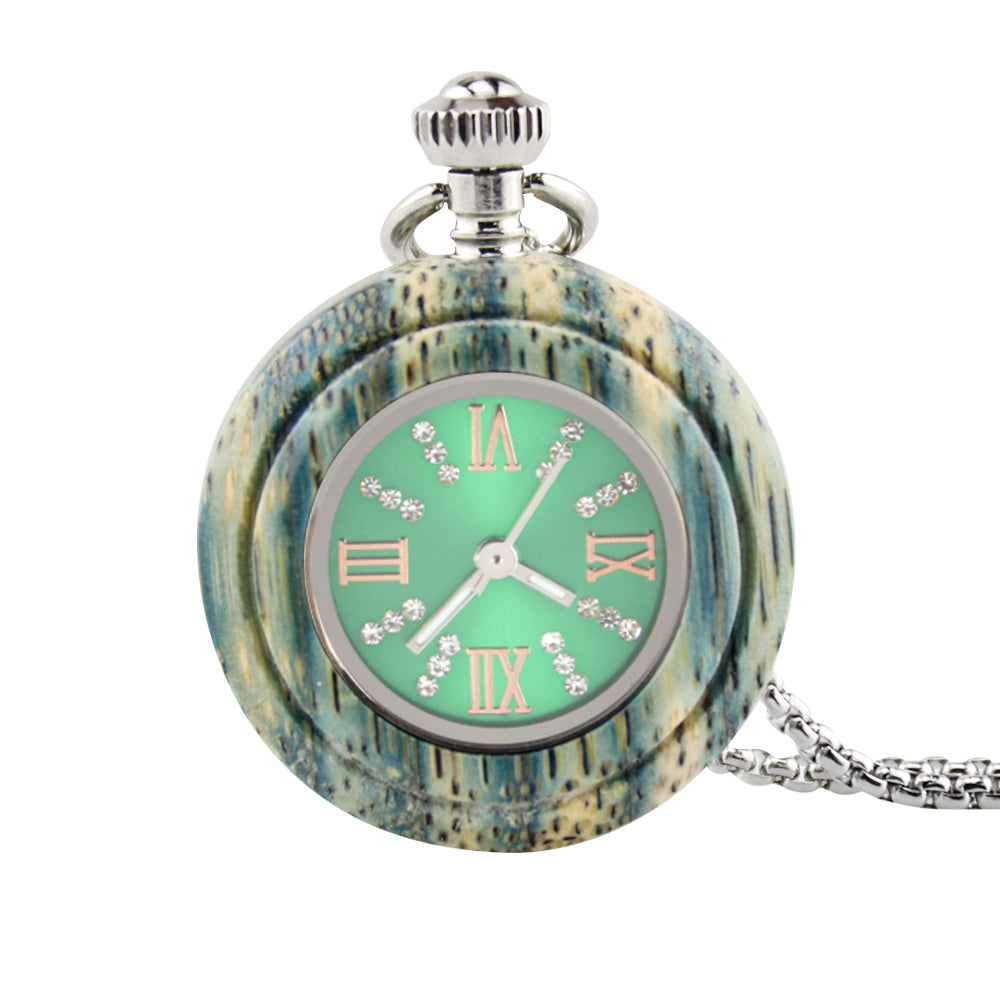 Custom Logo Japanese Miyota Movt Quartz Wooden Pocket Watches with Chain-BUNNYKACHU