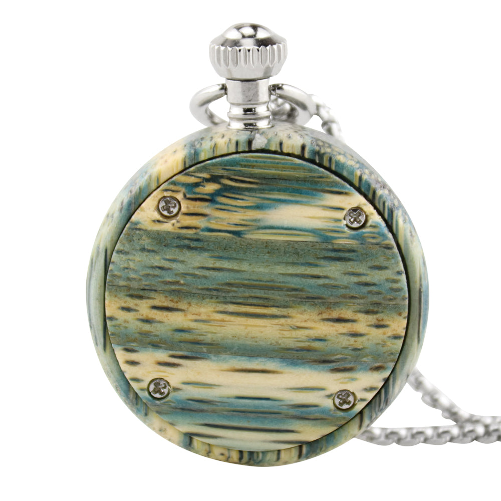 Custom Logo Japanese Miyota Movt Quartz Wooden Pocket Watches with Chain-BUNNYKACHU