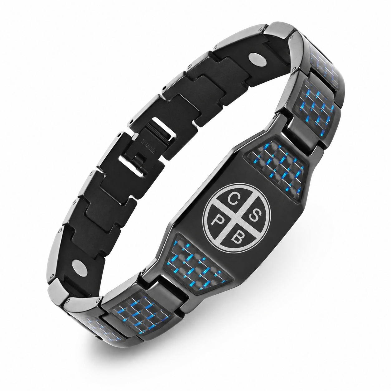 Jesus cross magnetic carbon fiber titanium bracelet