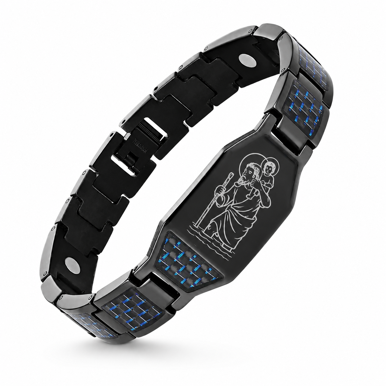 Jesus cross magnetic carbon fiber titanium bracelet