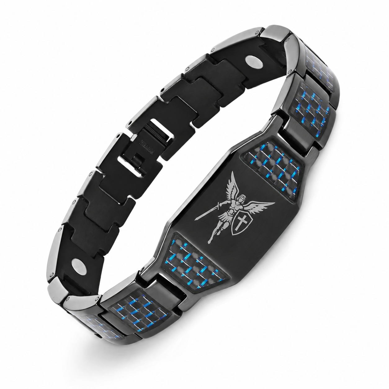 Jesus cross magnetic carbon fiber titanium bracelet