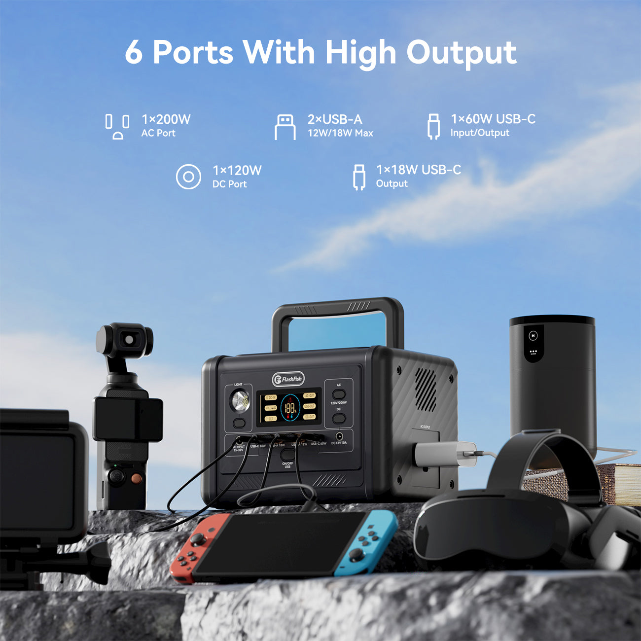 FlashFish T200 Portable Power Station |【LFP】200W+153.6Wh