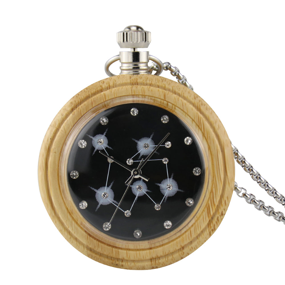 japan handmade round chronograph metal bamboo wood pocket watch for men and women-BUNNYKACHU