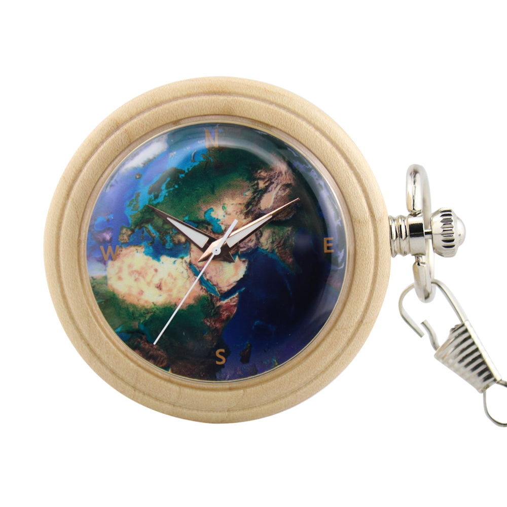 Wooden Pocket Watch Bronze Pendant Chain Luminous Hands-BUNNYKACHU