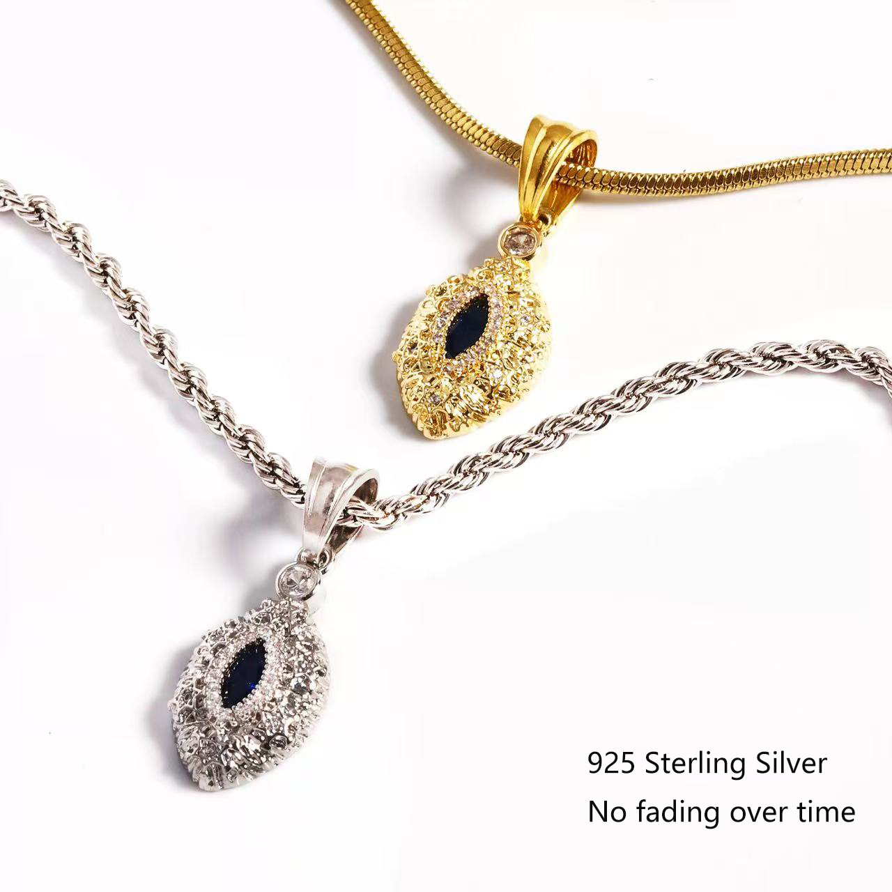 925 Sterling Silver Blue Tear Devil Necklace