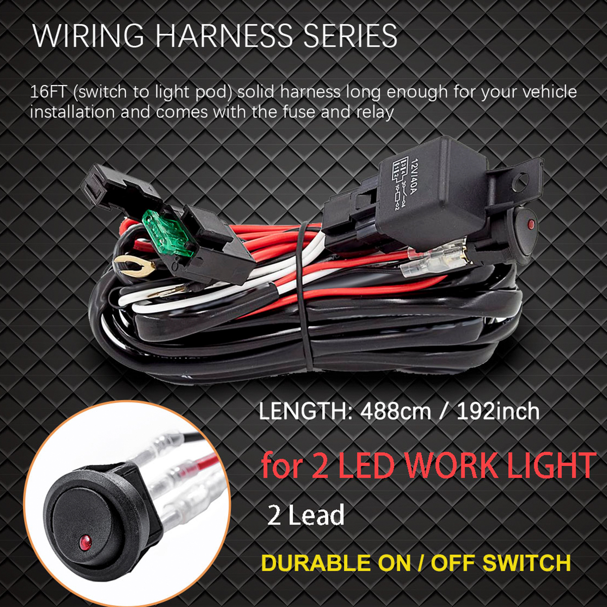 WOWLED Wiring Harness Switch Relay Kit for Connecting 2 LED Truck Driving Light Bar SUV 4WD ATV