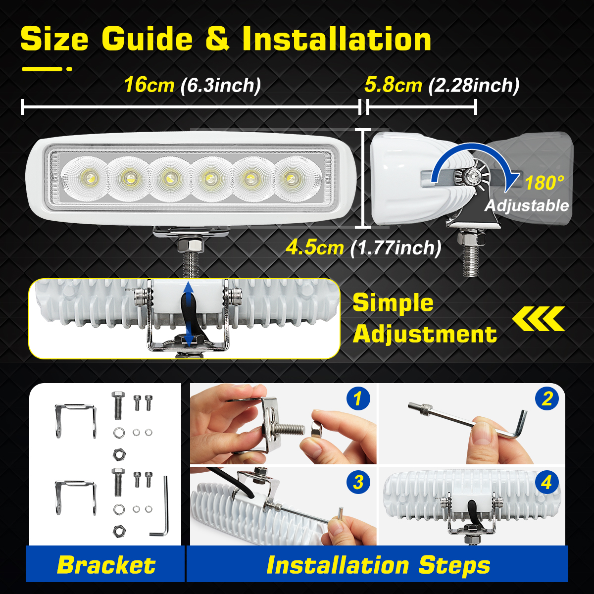 WOWLED 6 inch Boat Light 2 Pack, Blue & White Color 2 Mode LED Marine Deck Flood Light Waterproof