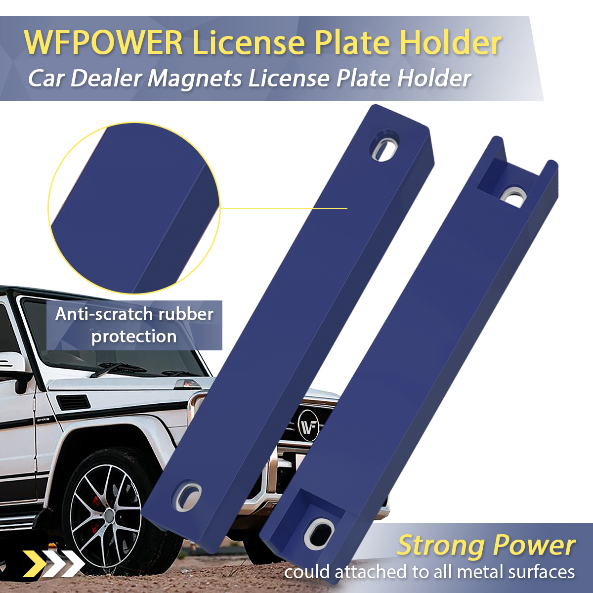 WFPOWER Magnetic License Plate Holder, 2 Pack Rubber Coated Protection Dealer Test Driving Plate Holder Blue Demo Tag Magnet Bar License Plate Holder No Drill for Car with Screws