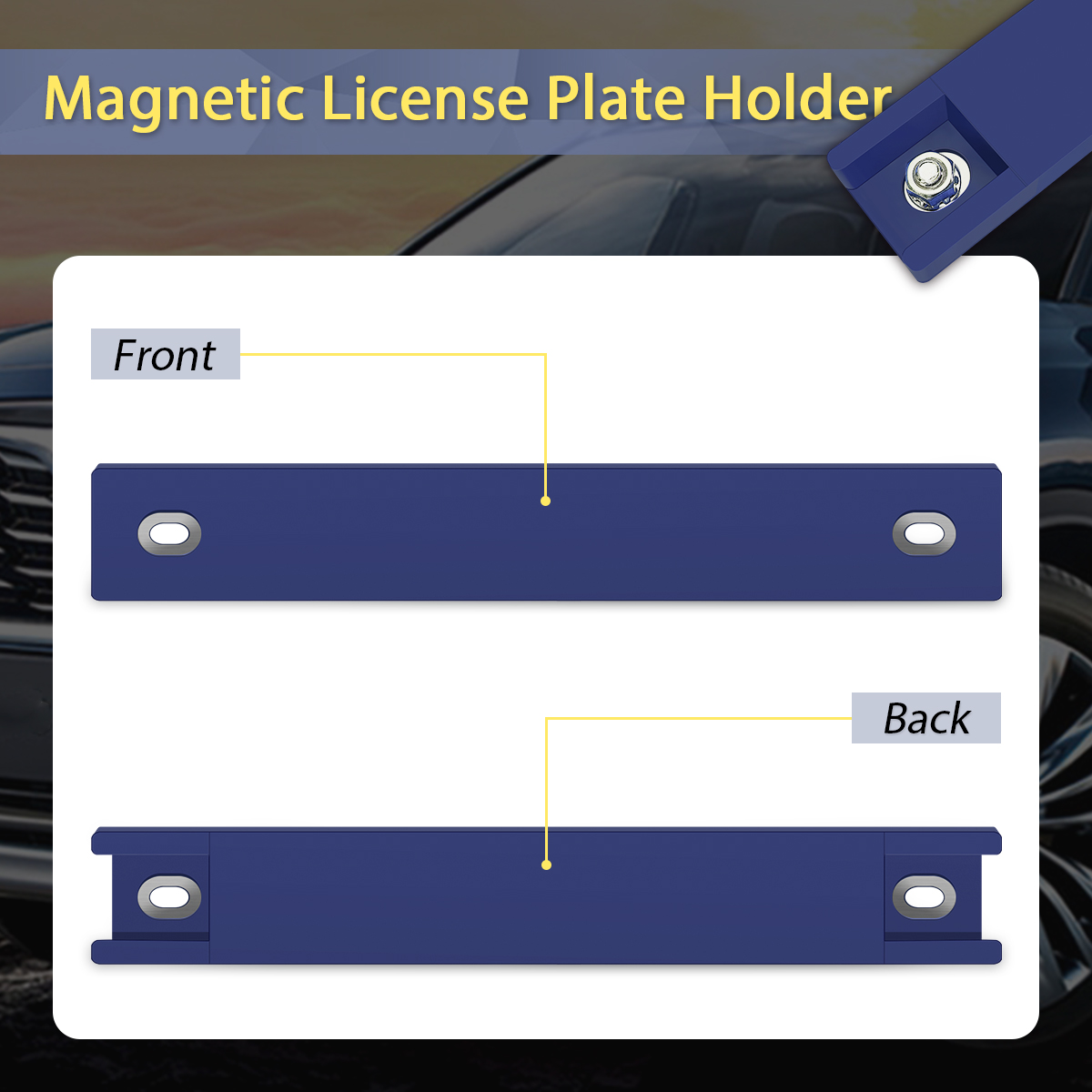 WFPOWER Magnetic License Plate Holder, 2 Pack Rubber Coated Protection Dealer Test Driving Plate Holder Blue Demo Tag Magnet Bar License Plate Holder No Drill for Car with Screws