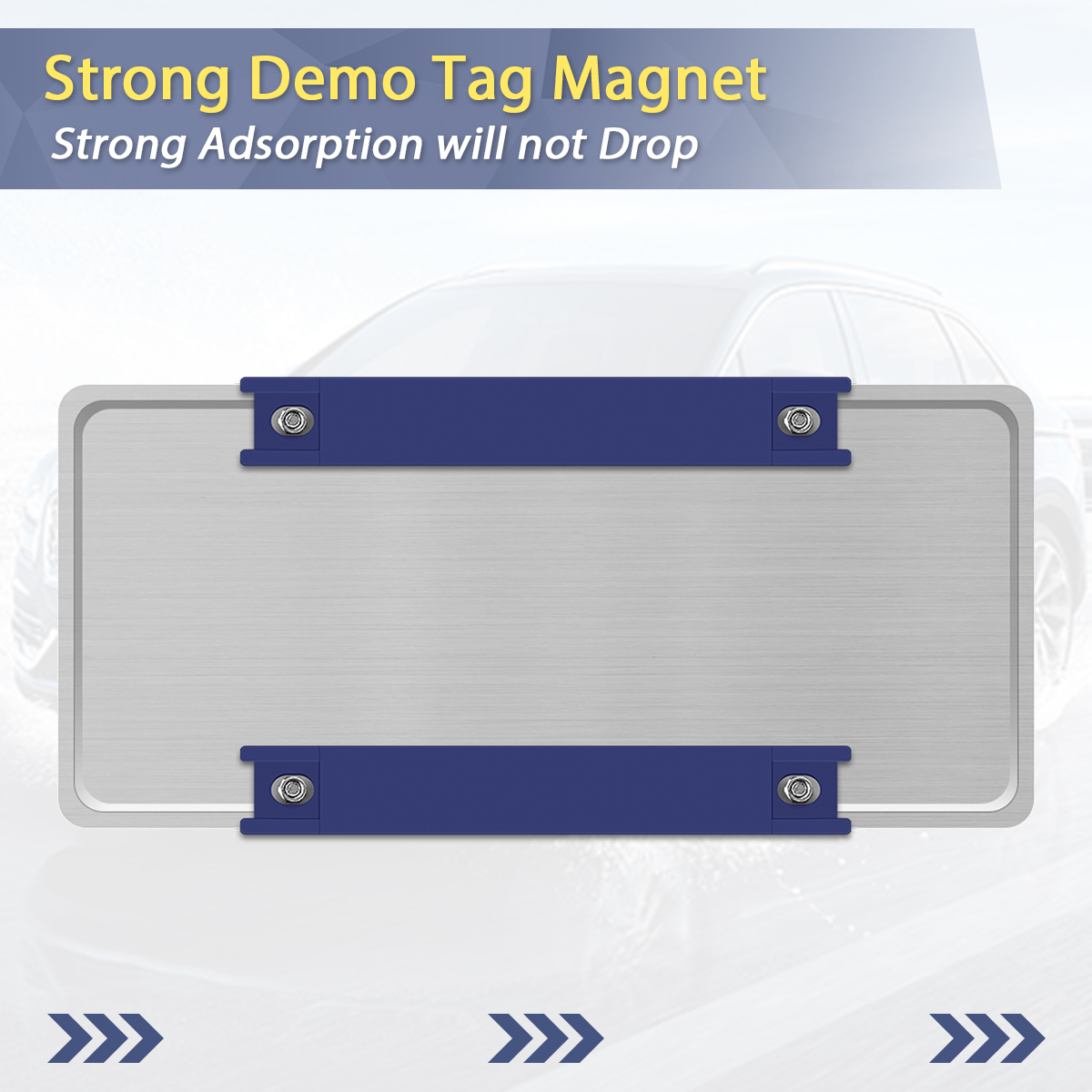 WFPOWER Magnetic License Plate Holder, 2 Pack Rubber Coated Protection Dealer Test Driving Plate Holder Blue Demo Tag Magnet Bar License Plate Holder No Drill for Car with Screws