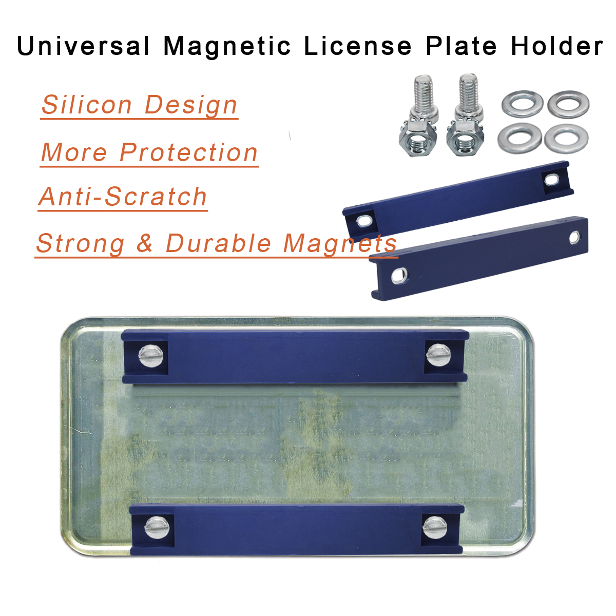 WFPOWER 4 Pack Magnetic License Plate Holder, Dealer Demo Tag Test Drives Rubber Coated Strong Magnetic Protection Magnets BAR Holder for Number Plate Temp Tag Secure No Drill Solution for Car Truck