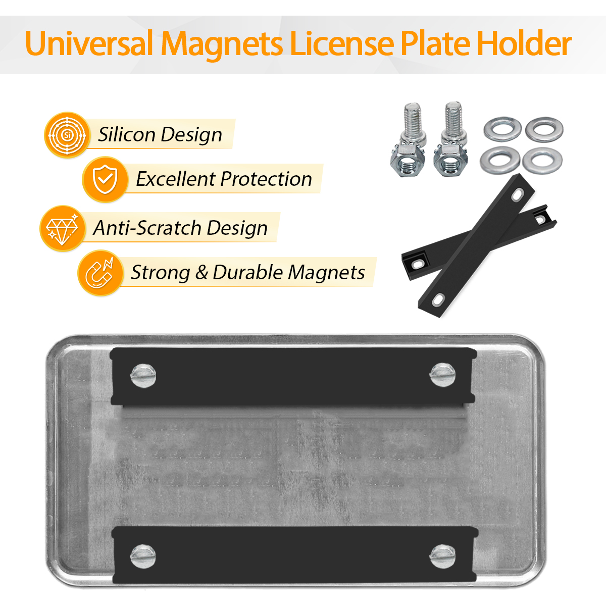 4 Pack License Plate Magnet, Premium Rubber Coated Magnetic License Plate Holder, Black Dealership Demo Tag Test Drives Temp Holder for Car Dealer Magnet License Plate, No Scratch for Car