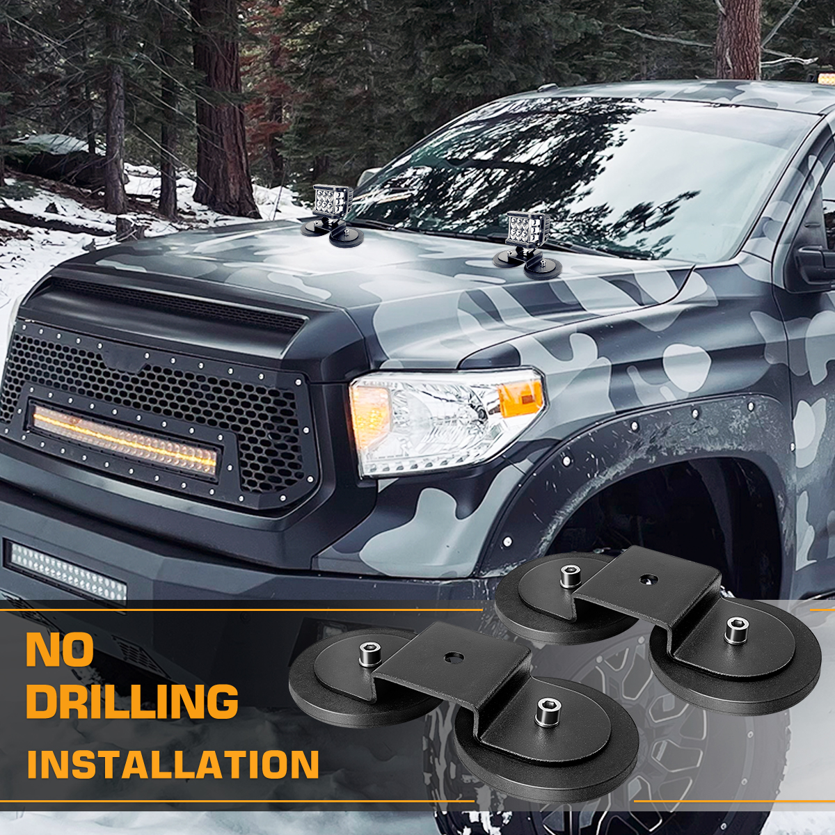 WFPOWER 2 Pack Strong Magnet Base Bracket for Light Bar, Powerful Magnetic Mounting Bracket with Rubber Pad for Work Light, LED Light Magnetic Mount Holder for Off-Road Driving Lamp, Roof Light Bar