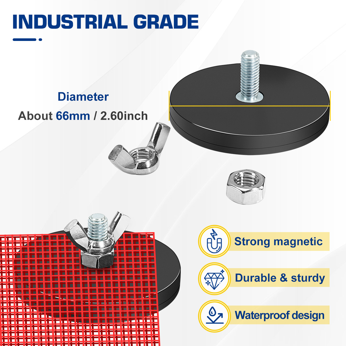 4Pcs Rubber Coated Heavy Duty Magnetic Flag Holder for Oversize Load Signs, Strong Magnet for Wire Loop Flags with Locking Wing Nut, Oversize Load Magnet Flag Magnet Safety Flags Sign for trucks