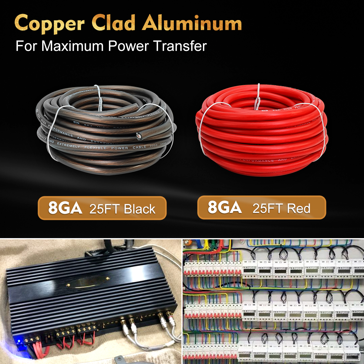 8 Gauge CCA Wire, (25ft Black/Red) Automotive Wire Car Audio Battery Cable, Power/Ground Wiring, Marine, Welding Cable, Electrical Audio Wiring for Speaker Amp