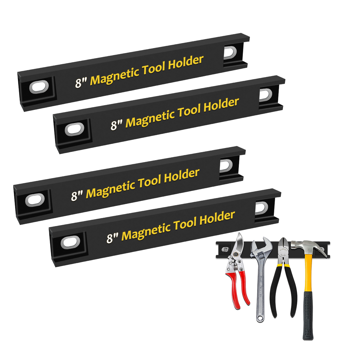 4 Pack 8 Inch Magnetic Tool Holder Strip with Rubber Protection, Heavy Duty Magnet Bar Wall Mount Spanner Rack Organizer, Screwdrivers Tool Storage Magnetic Organiser Strip for Garage Workshop