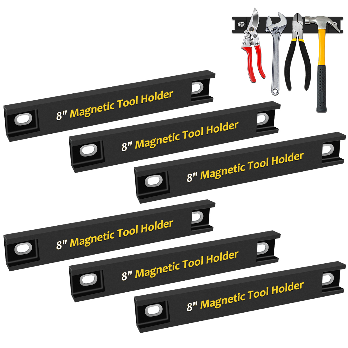 6 Pack 8 Inch Magnetic Tool Holder, Heavy Duty Tool Magnet Bar Holder with Rubber Protection, Wall Mount Spanner Rack Organizer, Screwdrivers Tool Storage Magnetic Organiser Strip for Garage Workshop