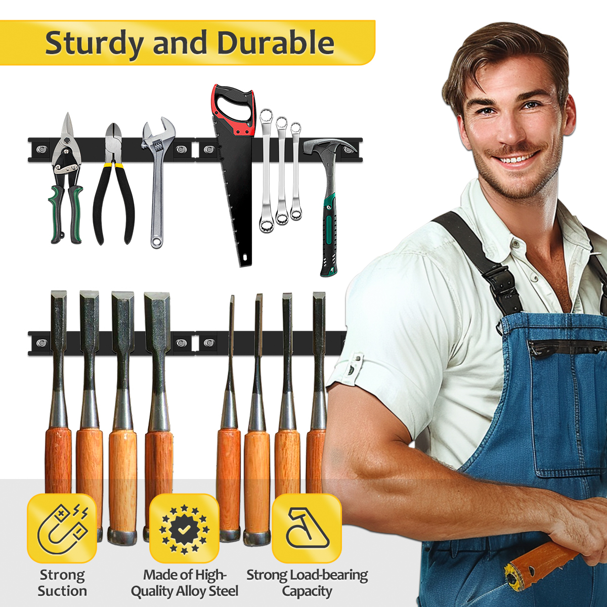 6 Pack 8 Inch Magnetic Tool Holder, Heavy Duty Tool Magnet Bar Holder with Rubber Protection, Wall Mount Spanner Rack Organizer, Screwdrivers Tool Storage Magnetic Organiser Strip for Garage Workshop