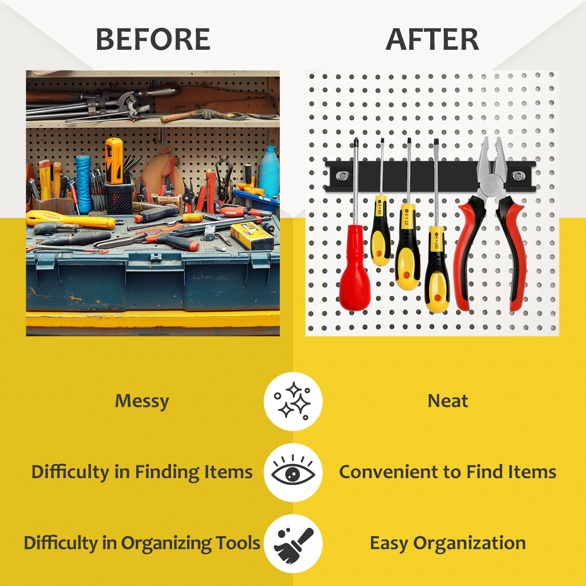 6 Pack 8 Inch Magnetic Tool Holder, Heavy Duty Tool Magnet Bar Holder with Rubber Protection, Wall Mount Spanner Rack Organizer, Screwdrivers Tool Storage Magnetic Organiser Strip for Garage Workshop