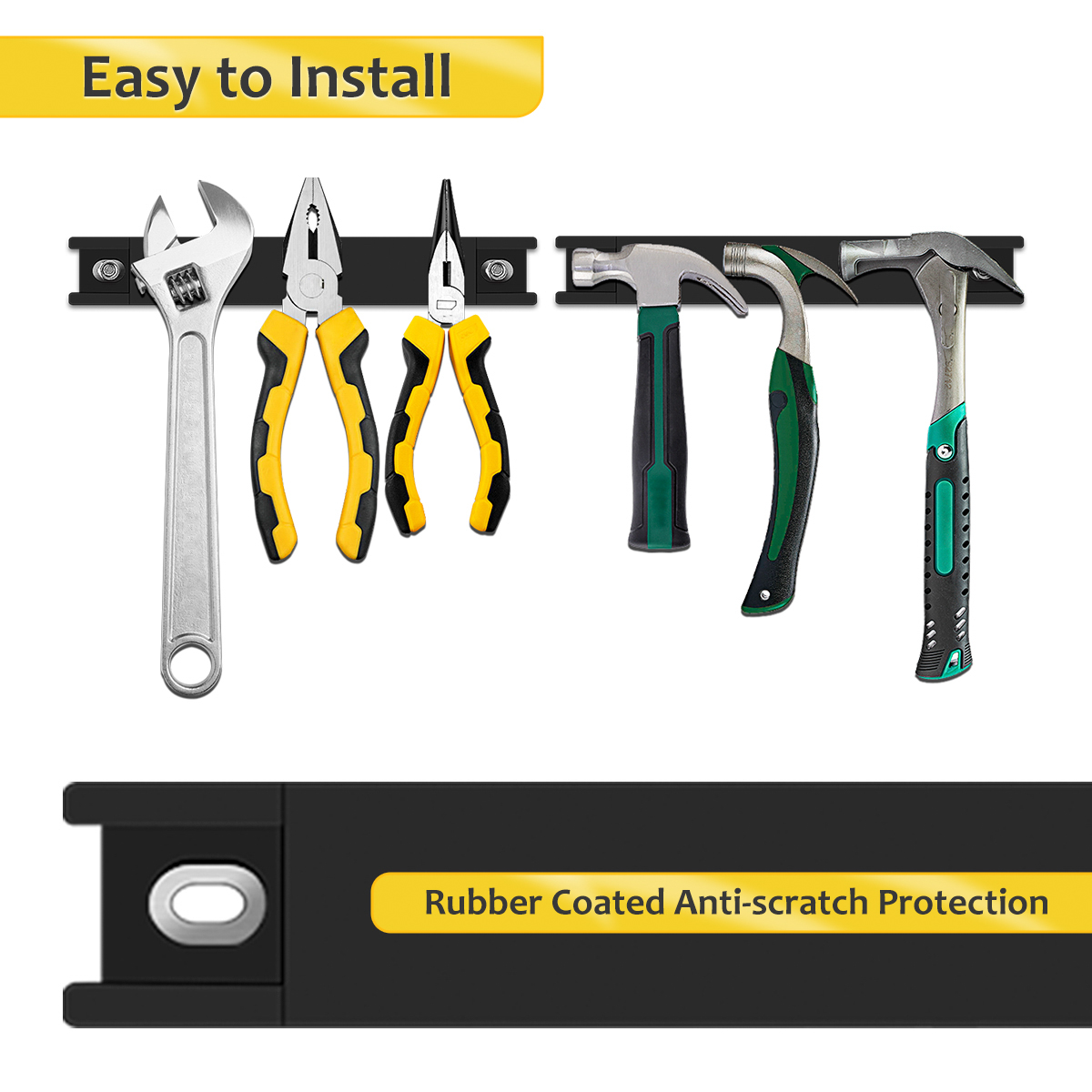 6 Pack 8 Inch Magnetic Tool Holder, Heavy Duty Tool Magnet Bar Holder with Rubber Protection, Wall Mount Spanner Rack Organizer, Screwdrivers Tool Storage Magnetic Organiser Strip for Garage Workshop