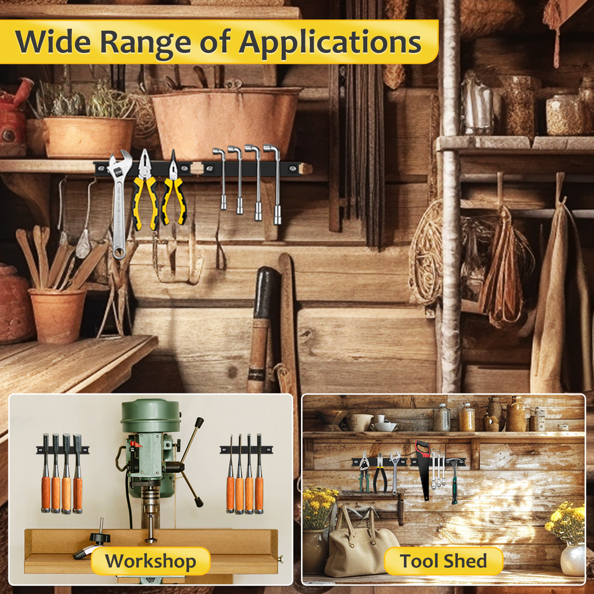 6 Pack 8 Inch Magnetic Tool Holder, Heavy Duty Tool Magnet Bar Holder with Rubber Protection, Wall Mount Spanner Rack Organizer, Screwdrivers Tool Storage Magnetic Organiser Strip for Garage Workshop