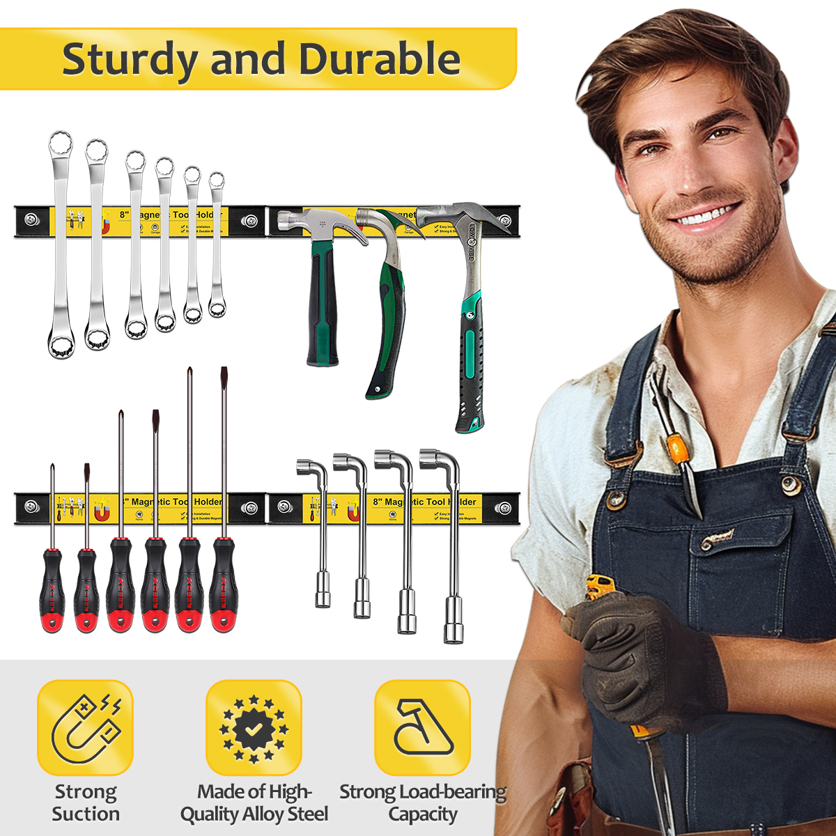 4 Pack 8 Inch Magnetic Tool Organisers, Heavy Duty Tool Magnet Bar Wall Mount Spanner Rack Organizer Magnetic Tool Holder, Screwdrivers Magnetic Tray Tool Storage Organiser Strip For Garage Workshop