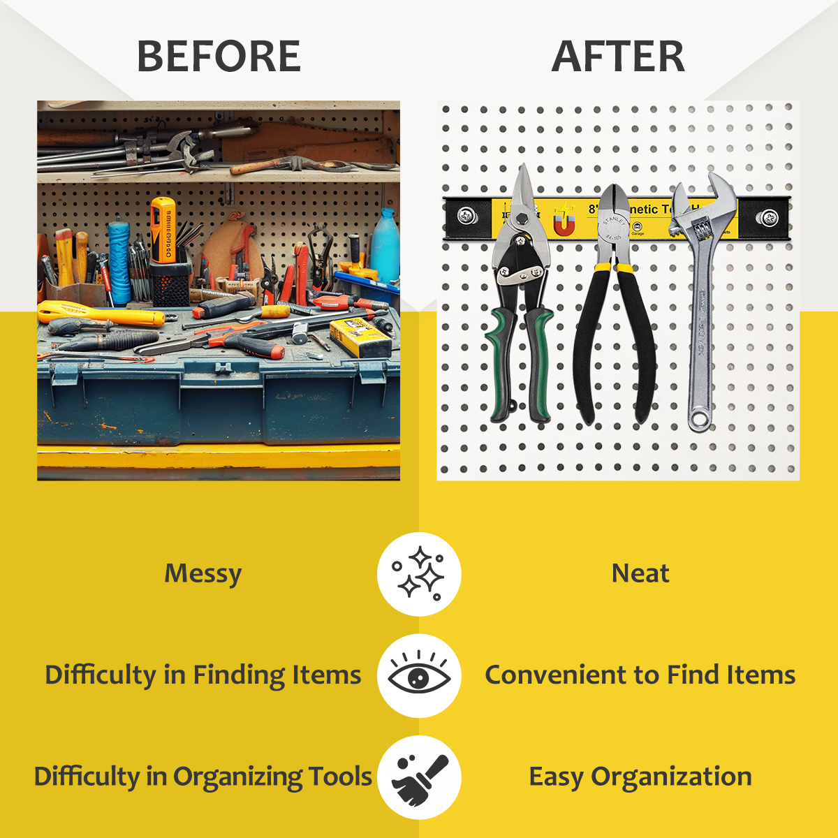 4 Pack 8 Inch Magnetic Tool Organisers, Heavy Duty Tool Magnet Bar Wall Mount Spanner Rack Organizer Magnetic Tool Holder, Screwdrivers Magnetic Tray Tool Storage Organiser Strip For Garage Workshop