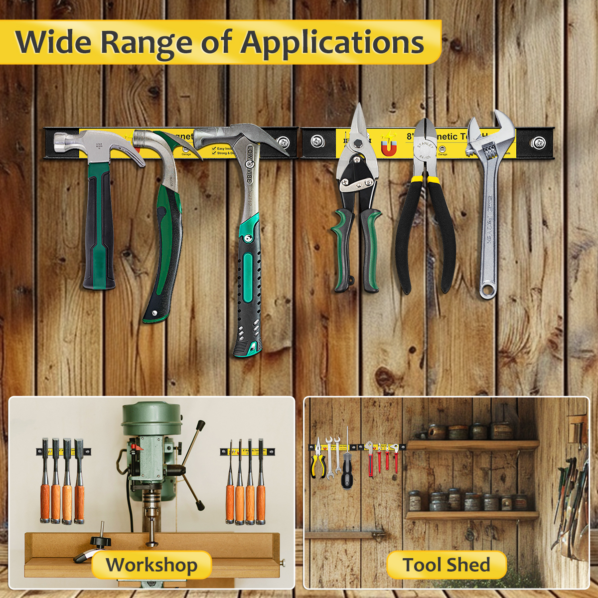 4 Pack 8 Inch Magnetic Tool Organisers, Heavy Duty Tool Magnet Bar Wall Mount Spanner Rack Organizer Magnetic Tool Holder, Screwdrivers Magnetic Tray Tool Storage Organiser Strip For Garage Workshop
