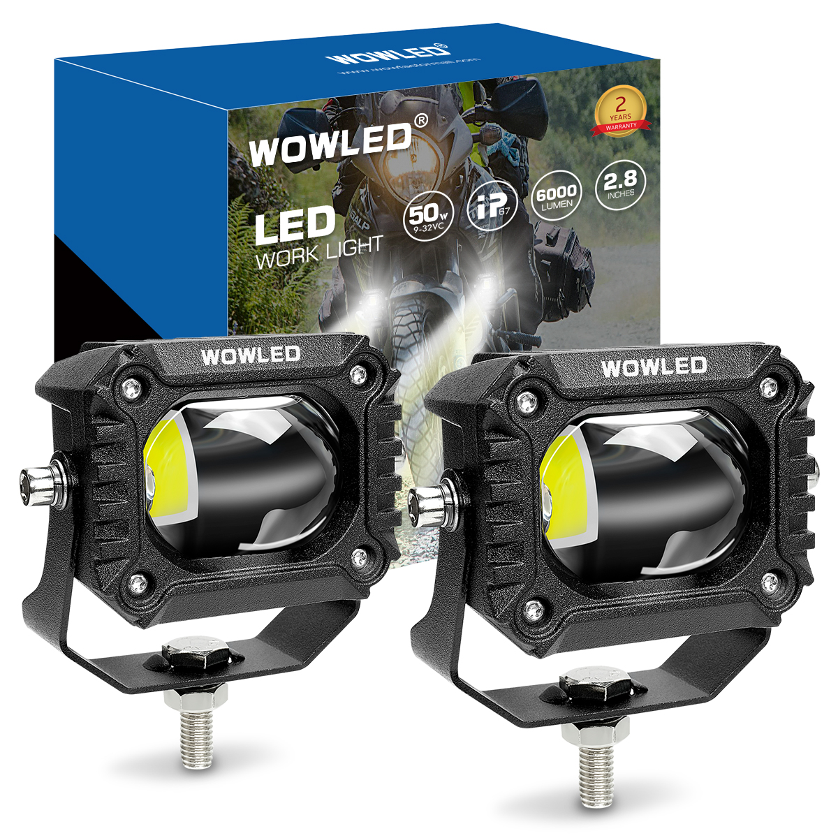 WOWLED 2.8 Inch Cube LED Spotlight, 2 Pack White Light Color Off Road Driving Lights Spotbeam Fog Lamps, 8D Lens LED Work Light For 4X4 4WD Truck Car SUV UTV Boat Motorcycle 12V 24V