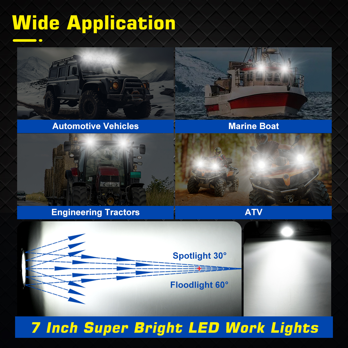 WOWLED 7 Inch Round Off Road Lights, 2 Pack LED Work Light 12V Offroad Car LED Spot Driving Lights 21000LM Pair, Truck ATV UTV RV Car Fog Tractors Spotlights Combo Beam 4x4 12V 24V