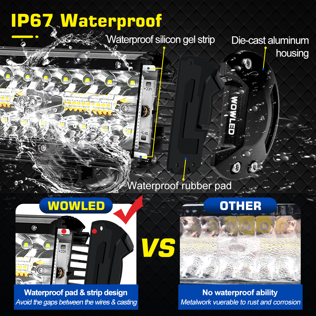 WOWLED 2 Pack 7" LED Light Bar, 12V Spotlights White and Amber Dual Color Offroad Driving Lights Work Bar, Waterproof light bar for 4x4 Combo Beam LED Bar Lights for Car Boat Camp Light Truck 4x4