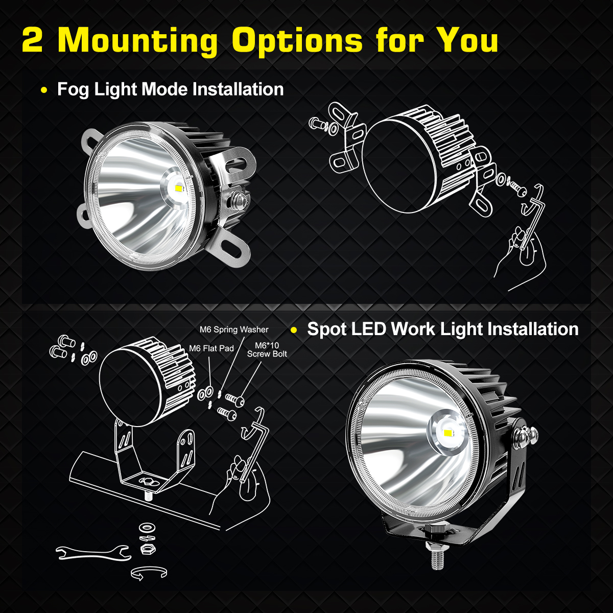 WOWLED 3.5 Inch LED Pod Lights, 2 Pack Super Bright 50W LED Off Road Lights Spot Auxiliary Lights Waterproof Driving Fog Light Led Work Lights Bar For Truck Car ATV SUV Motorcycle Cabin Boat 12V 24V