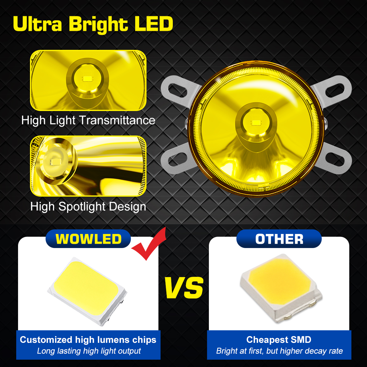 WOWLED 3.5 Inch Amber LED Spotlight Fog Light, 2 Pack Super Bright 50W LED Off Road Lights Spot Beam Lights Waterproof Driving LED Work Lights Bar for Truck Car ATV SUV Motorcycle Boat 12V 24V 4x4