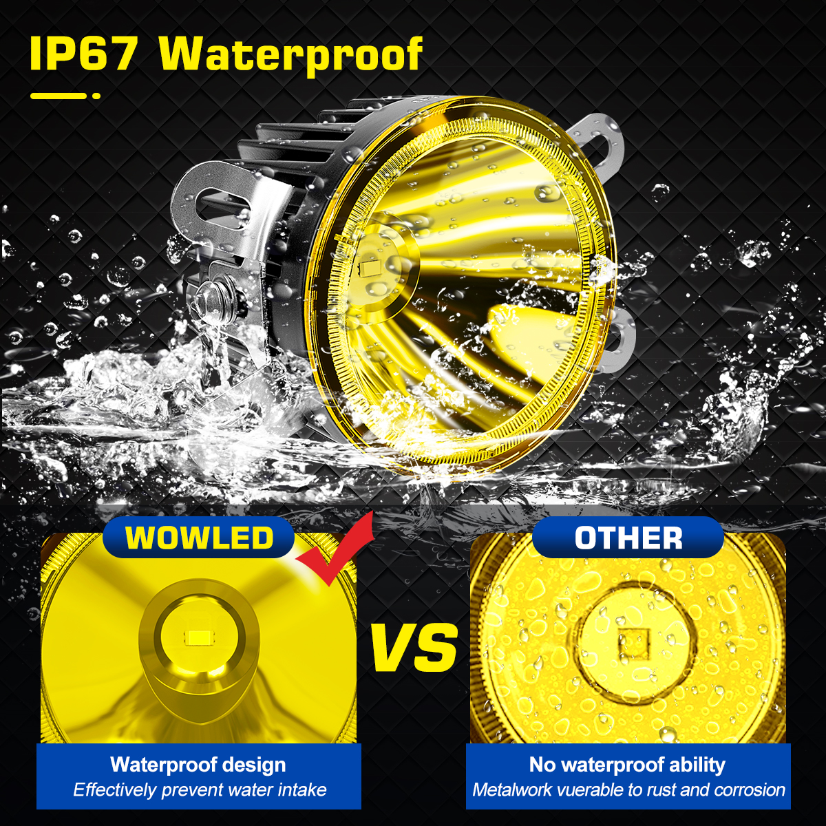 WOWLED 3.5 Inch Amber LED Spotlight Fog Light, 2 Pack Super Bright 50W LED Off Road Lights Spot Beam Lights Waterproof Driving LED Work Lights Bar for Truck Car ATV SUV Motorcycle Boat 12V 24V 4x4