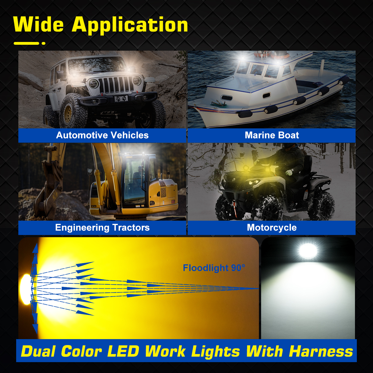 WOWLED Dual Color LED Work Light 2 Pack 4.5 Inch LED Lamp 72W White and Amber Offroad Driving Lamp for Truck SUV UTE 4WD 12V 24V