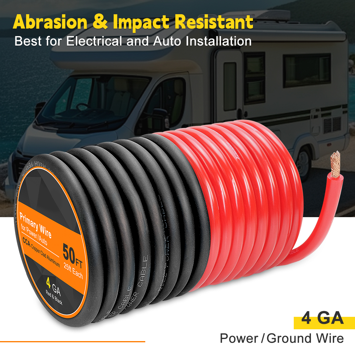 4 Gauge CCA Wire, (25ft Black+25ft Red) Automotive Wire Car Audio Battery Cable, Power/Ground Welding Cable, 4AWG Electrical Wire for Audio RV RC Trailer Speaker Amp 12V