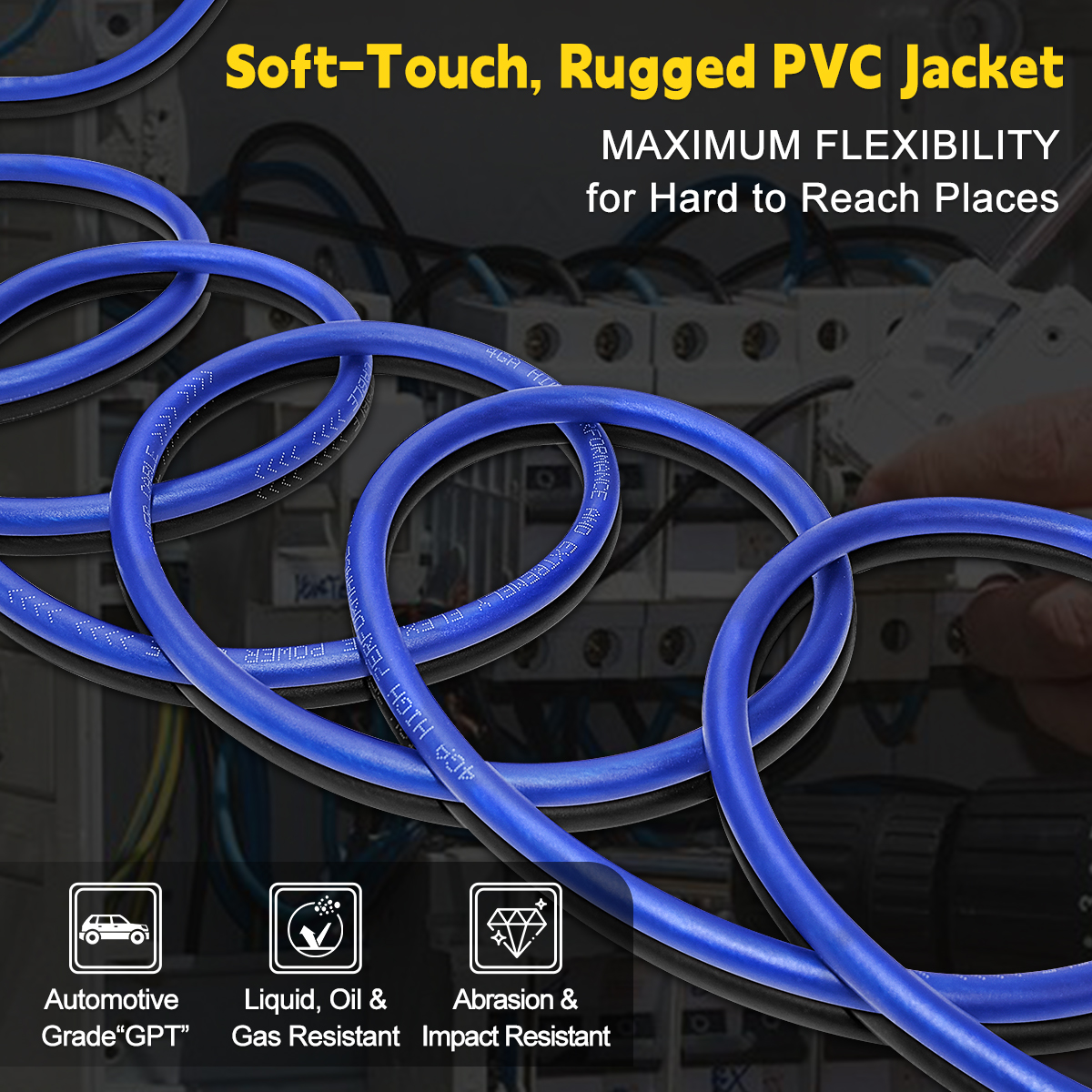 4 Gauge CCA Wire, 25ft Black + 25ft Blue Automotive Power Ground Wiring for Car Audio, Battery Cable, Welding, RV, RC, Trailer, Speaker, Amp, 12V Wire Electric Cable