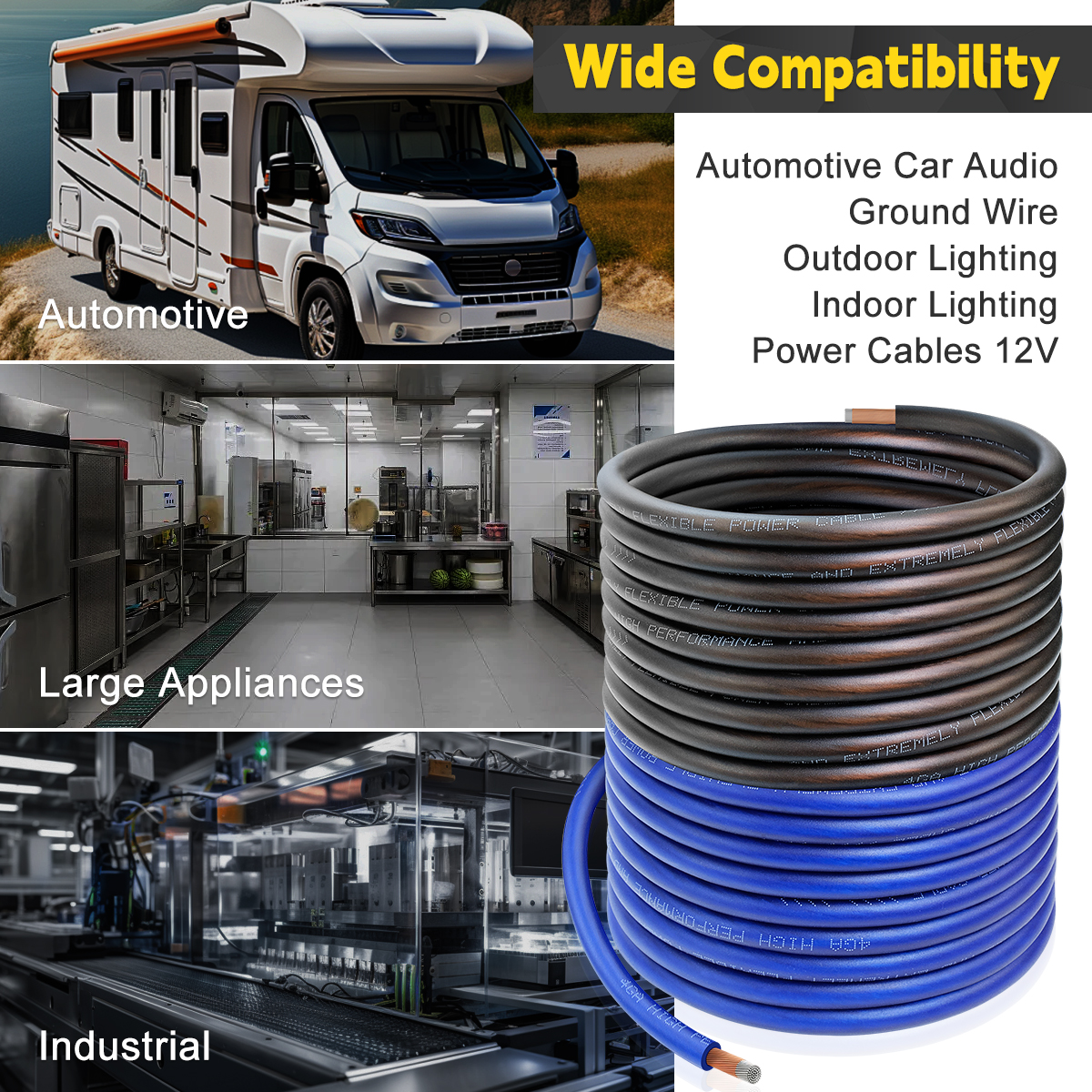 4 Gauge CCA Wire, 25ft Black + 25ft Blue Automotive Power Ground Wiring for Car Audio, Battery Cable, Welding, RV, RC, Trailer, Speaker, Amp, 12V Wire Electric Cable